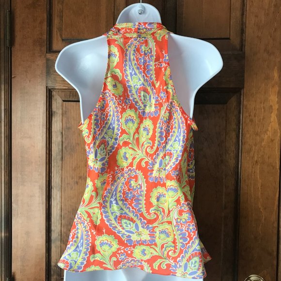 Lauren Ralph Lauren Orange w/Blue Yellow Green Paisley Sleeveless Top 6 Petite - Picture 7 of 11